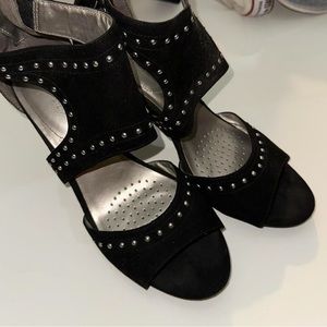 Black velvet like material heels